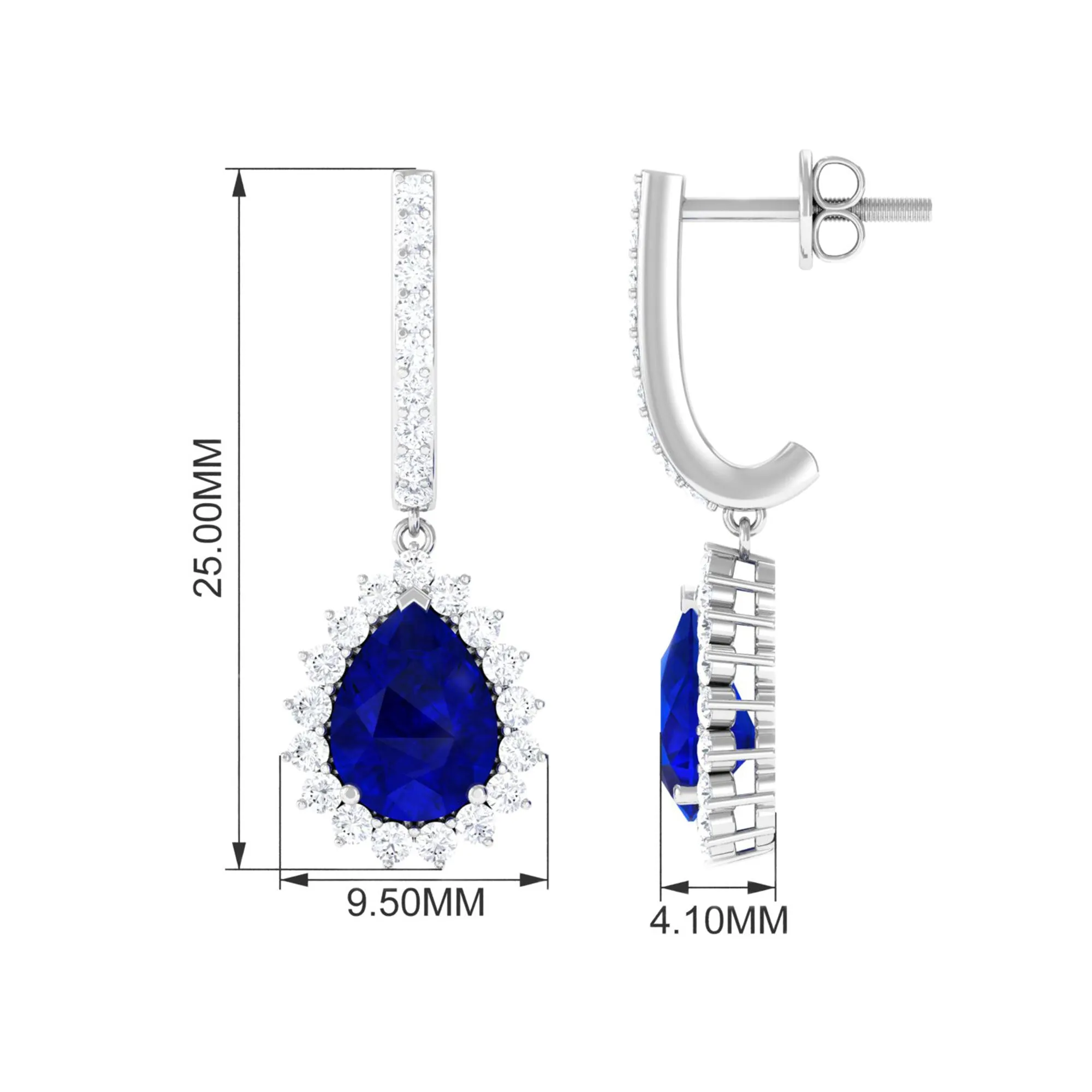 4.5 CT Created Blue Sapphire and Diamond Bridal Teardrop Earrings