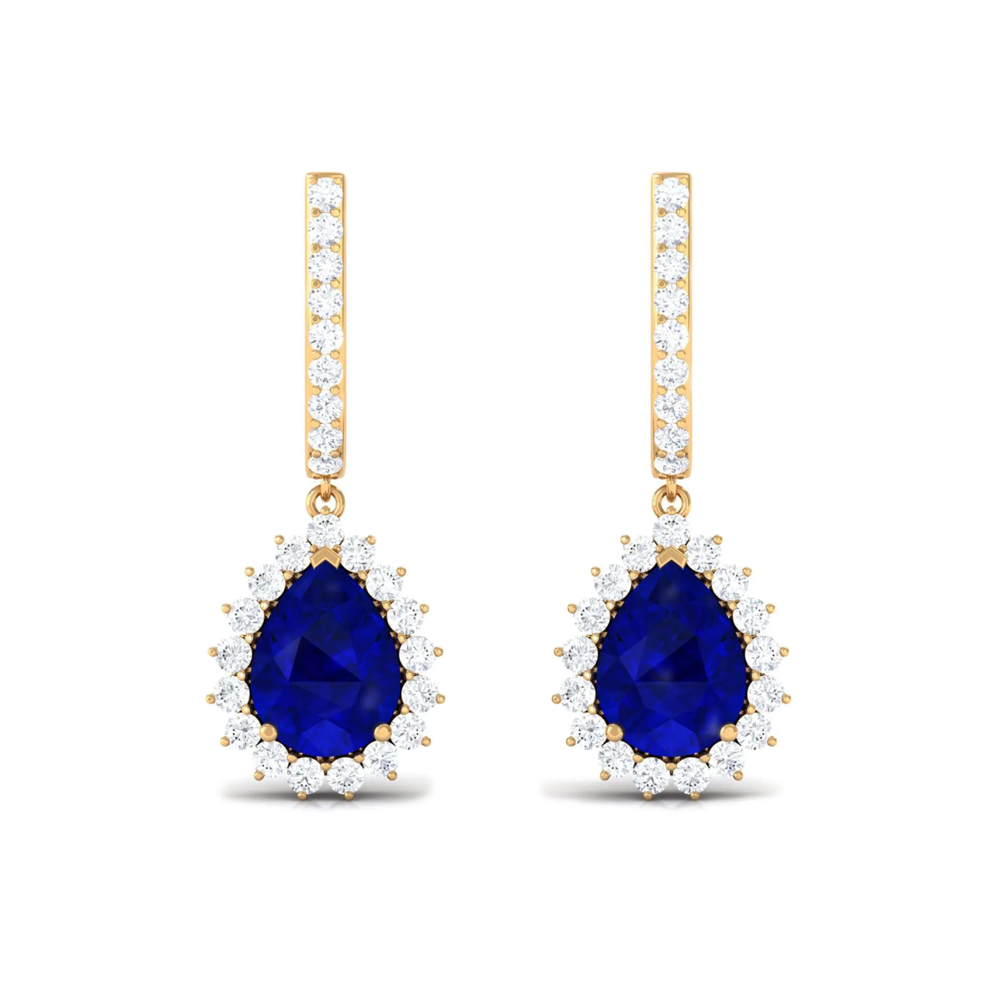 4.5 CT Created Blue Sapphire and Diamond Bridal Teardrop Earrings