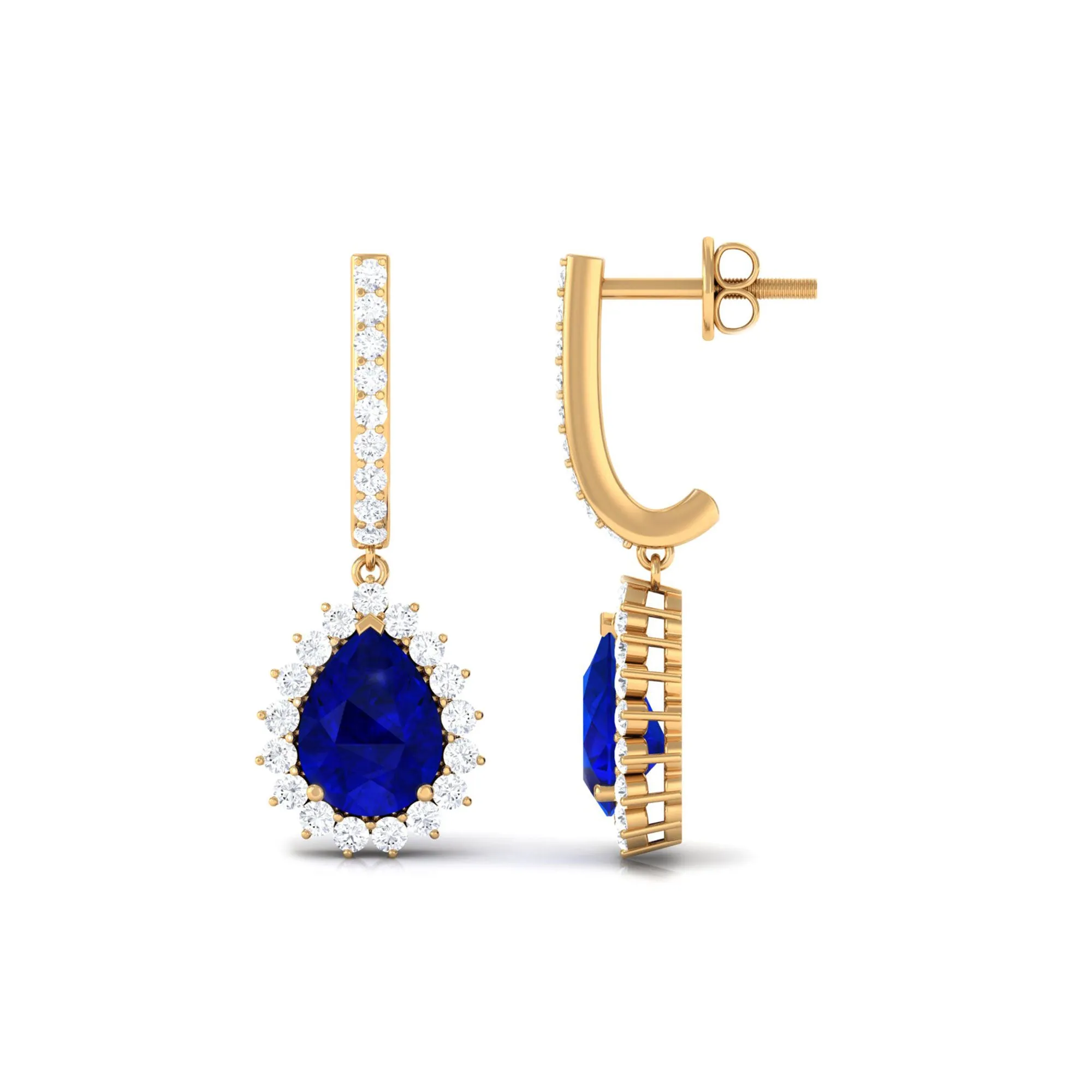 4.5 CT Created Blue Sapphire and Diamond Bridal Teardrop Earrings