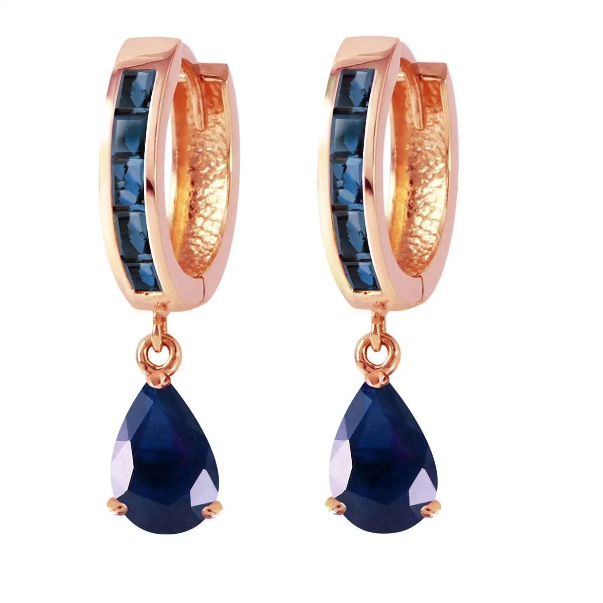 4.55 Carat 14K Solid Rose Gold Hoop Huggie Earrings Sapphire