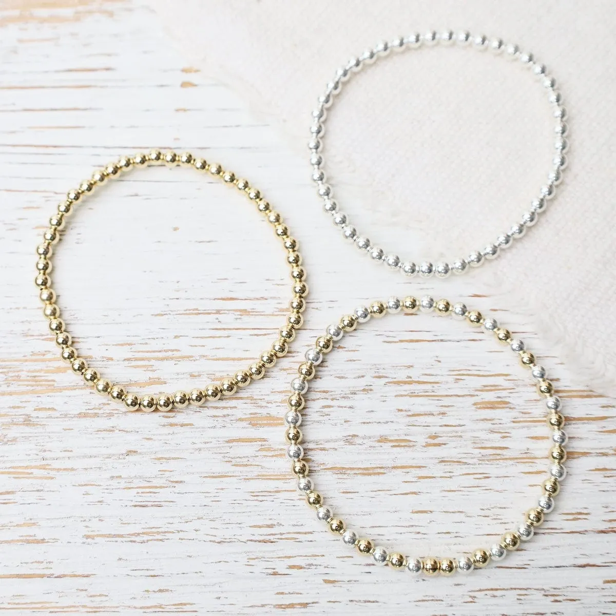 4mm Classic Ball Bracelet in Silver, Gold, or Two Tone