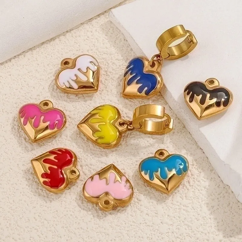 5 Pcs/package Simple Style Heart Shape Stainless Steel Enamel Plating Pendant Jewelry Accessories