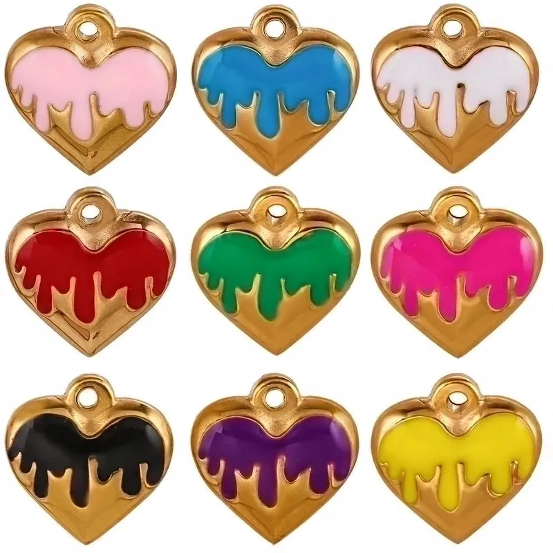 5 Pcs/package Simple Style Heart Shape Stainless Steel Enamel Plating Pendant Jewelry Accessories