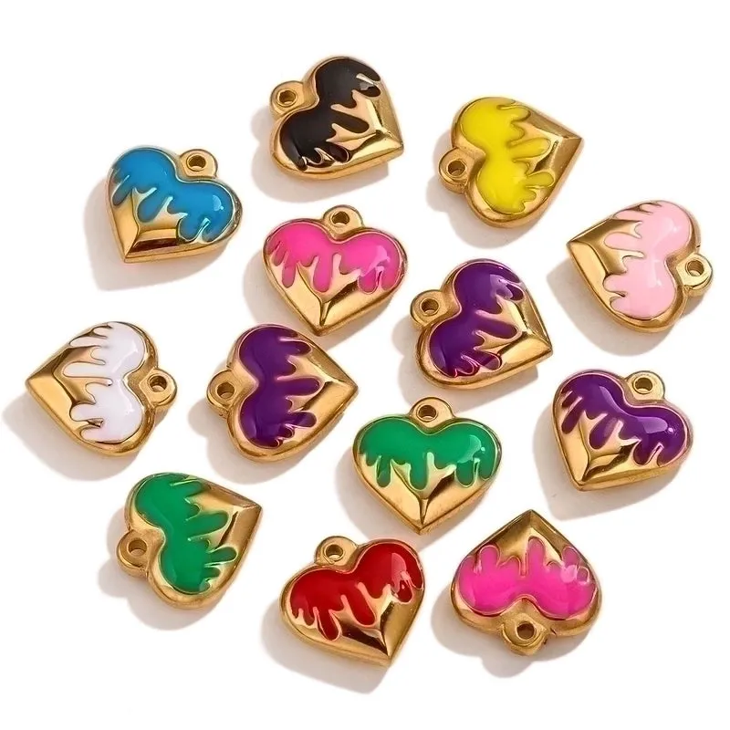 5 Pcs/package Simple Style Heart Shape Stainless Steel Enamel Plating Pendant Jewelry Accessories