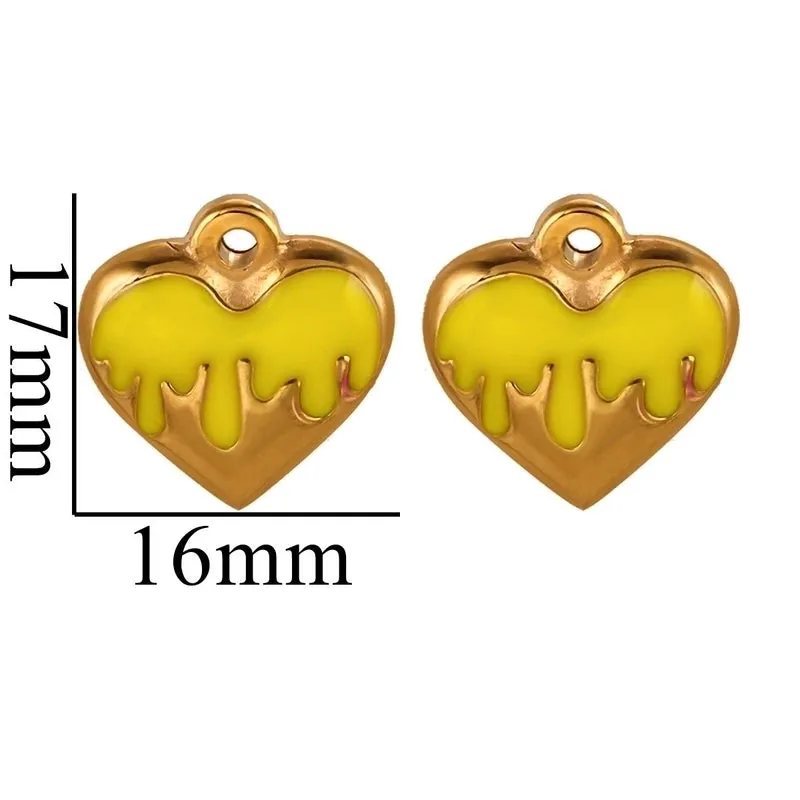 5 Pcs/package Simple Style Heart Shape Stainless Steel Enamel Plating Pendant Jewelry Accessories