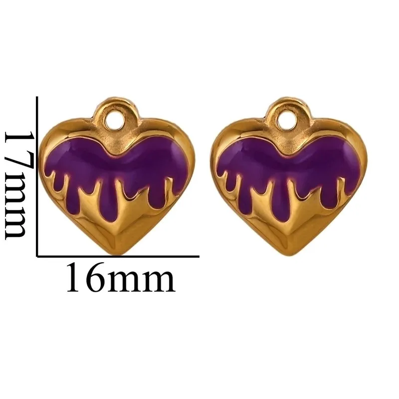 5 Pcs/package Simple Style Heart Shape Stainless Steel Enamel Plating Pendant Jewelry Accessories