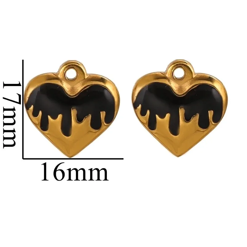 5 Pcs/package Simple Style Heart Shape Stainless Steel Enamel Plating Pendant Jewelry Accessories