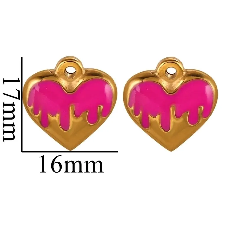 5 Pcs/package Simple Style Heart Shape Stainless Steel Enamel Plating Pendant Jewelry Accessories