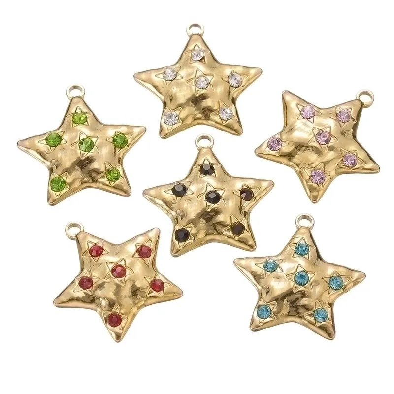 5 Pcs/package Simple Style Star Stainless Steel Plating Inlay Pendant Jewelry Accessories