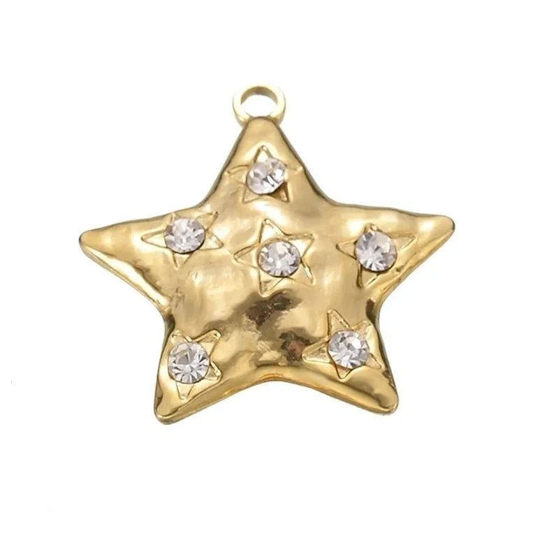 5 Pcs/package Simple Style Star Stainless Steel Plating Inlay Pendant Jewelry Accessories