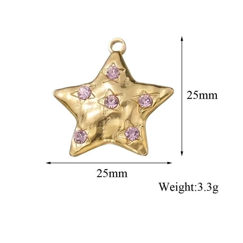 5 Pcs/package Simple Style Star Stainless Steel Plating Inlay Pendant Jewelry Accessories