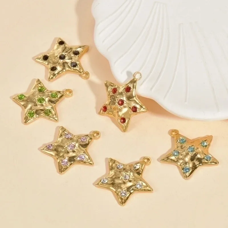 5 Pcs/package Simple Style Star Stainless Steel Plating Inlay Pendant Jewelry Accessories