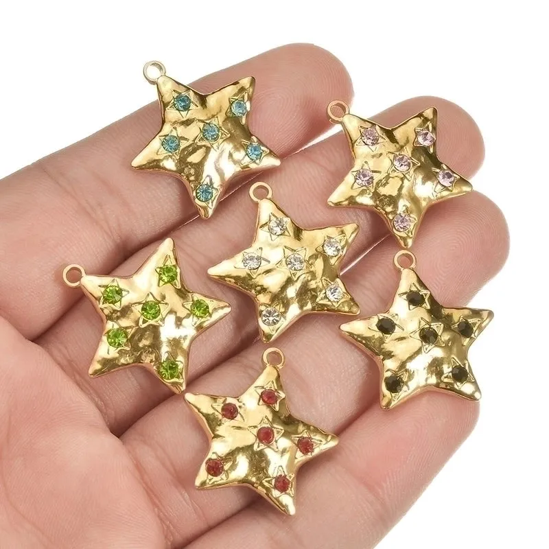 5 Pcs/package Simple Style Star Stainless Steel Plating Inlay Pendant Jewelry Accessories