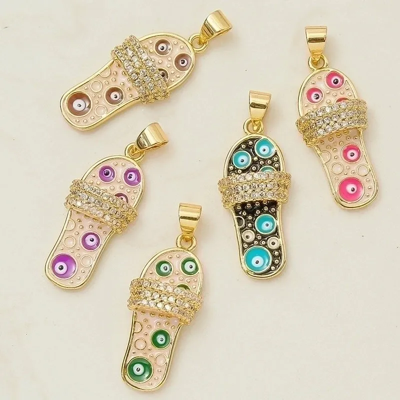 5 Pieces Simple Style Devil's Eye Slippers Copper Enamel Plating Inlay Pendant Jewelry Accessories