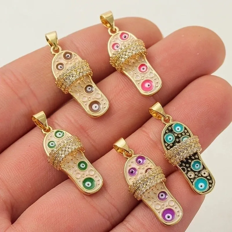 5 Pieces Simple Style Devil's Eye Slippers Copper Enamel Plating Inlay Pendant Jewelry Accessories