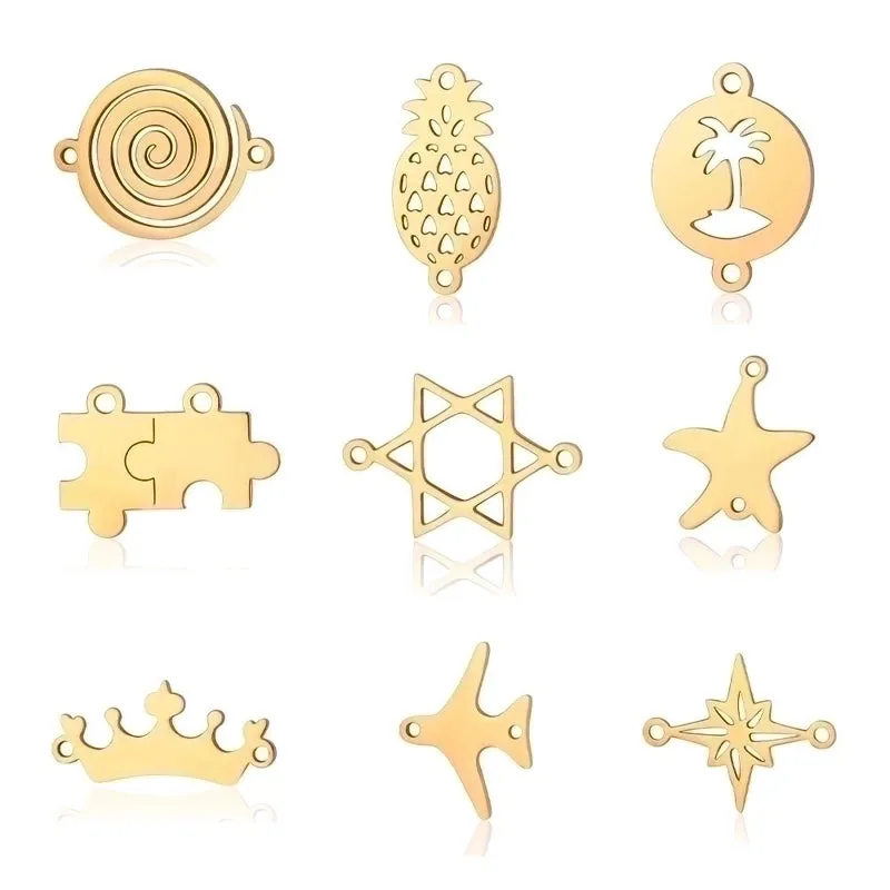 5 Pieces Stainless Steel 18K Gold Plated Crown Airplane