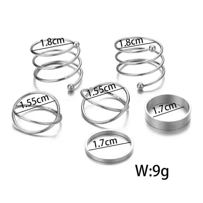 6 Piecs Gold Silver Spring Stacking Boho Thumb Rings Set