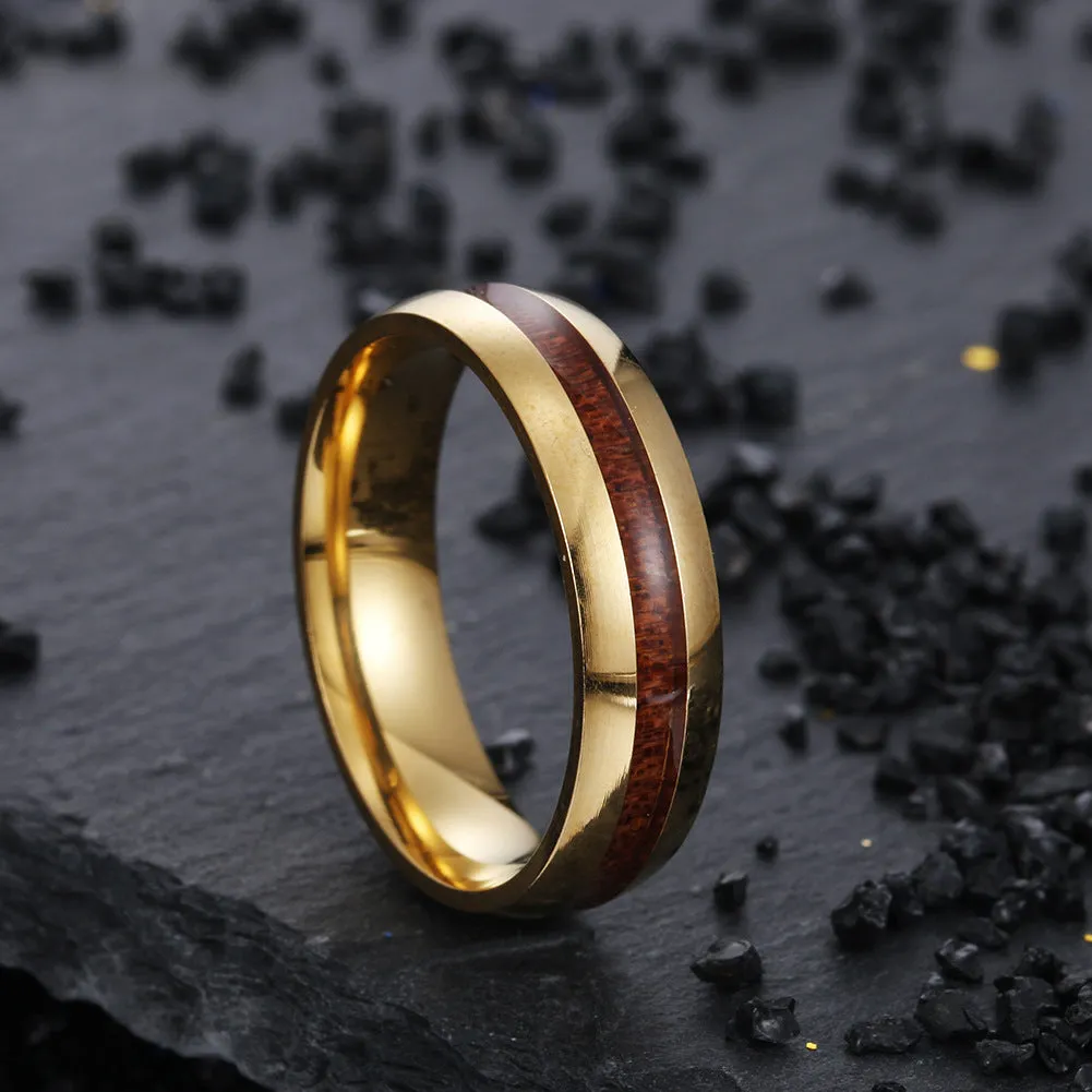 6MM Stainless Steel Acacia Wood Grain Men's Ring - Wholesale Jewelry Collection