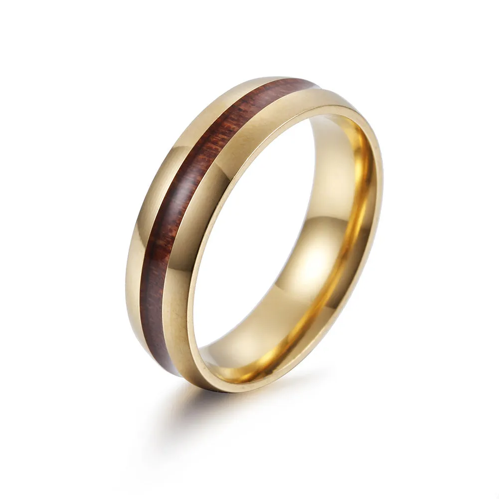 6MM Stainless Steel Acacia Wood Grain Men's Ring - Wholesale Jewelry Collection