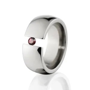 8mm Garnet Band, Garnet Tension Ring, Tension Set Titanium Ring