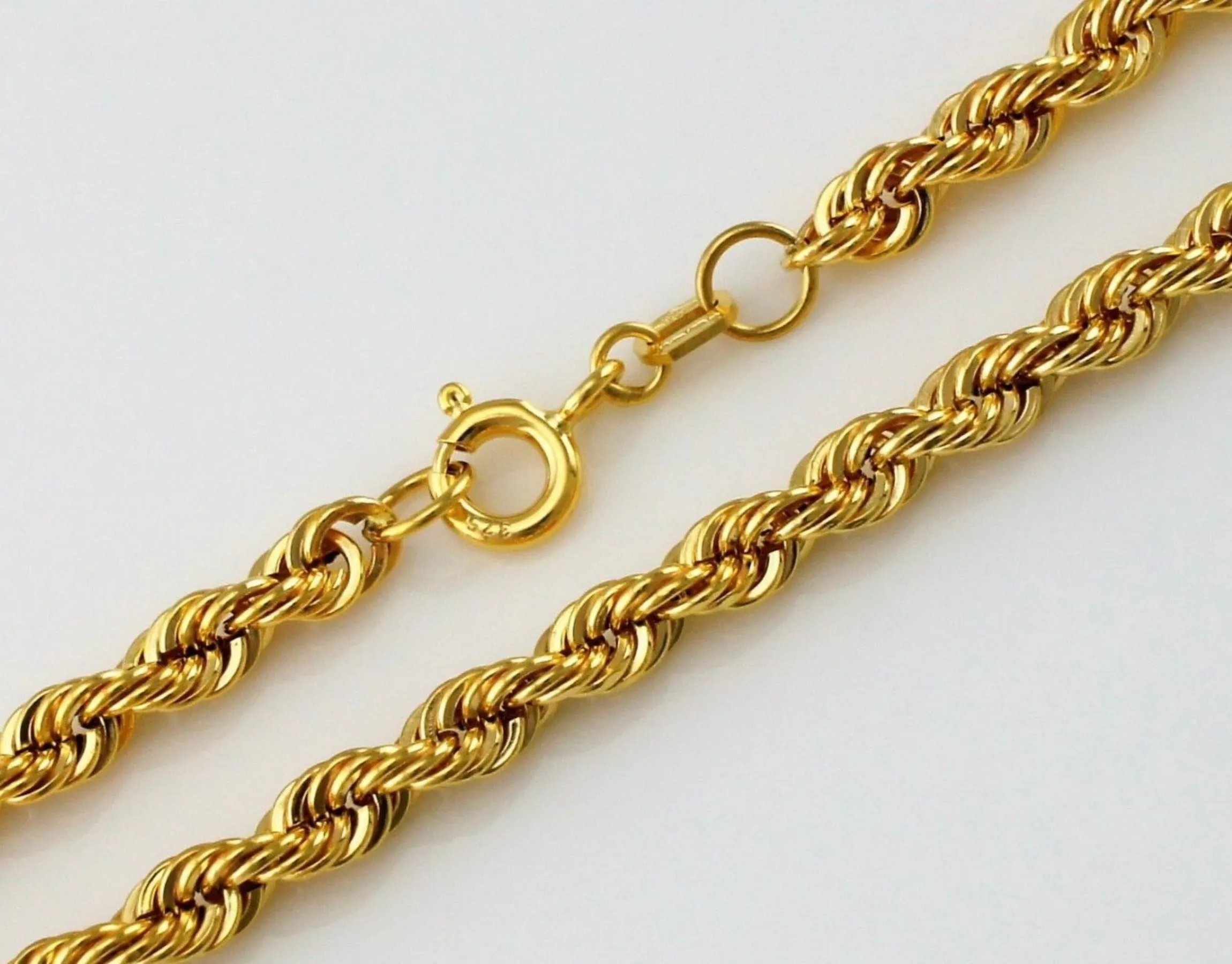 9ct Yellow Gold Hollow Rope Chain Bracelet 19cm / 7.5 inch