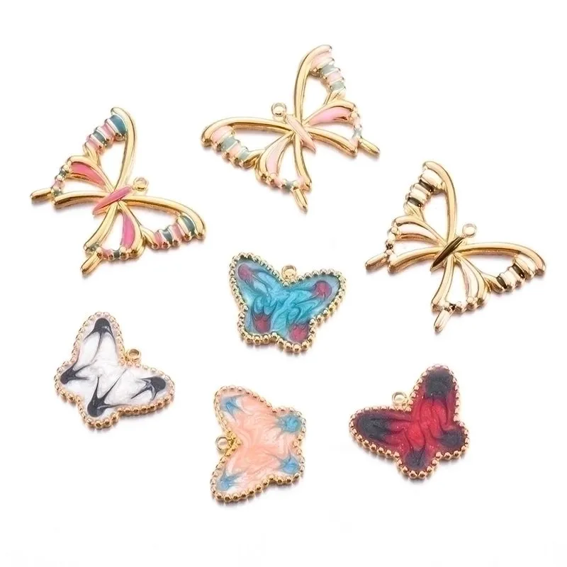 A Pack Of 3 Simple Style Butterfly Stainless Steel Enamel Pendant Jewelry Accessories