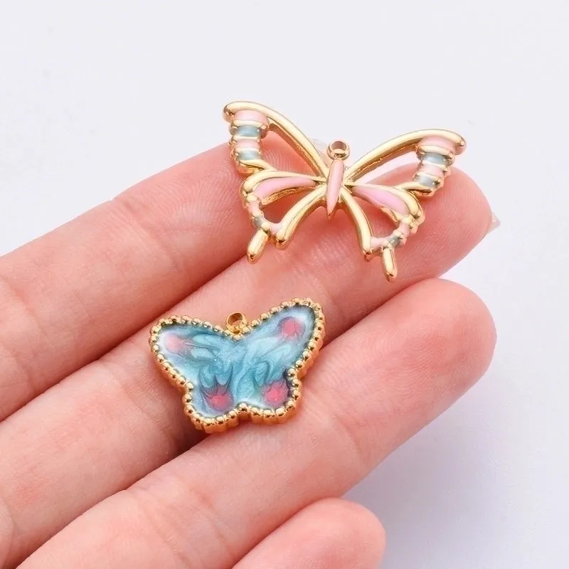 A Pack Of 3 Simple Style Butterfly Stainless Steel Enamel Pendant Jewelry Accessories