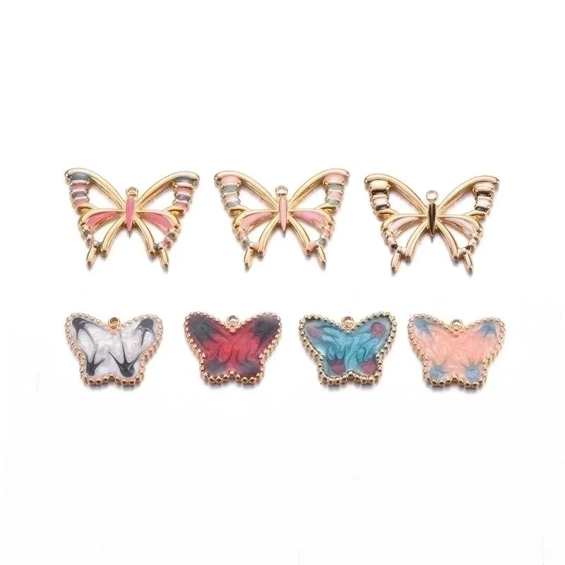 A Pack Of 3 Simple Style Butterfly Stainless Steel Enamel Pendant Jewelry Accessories