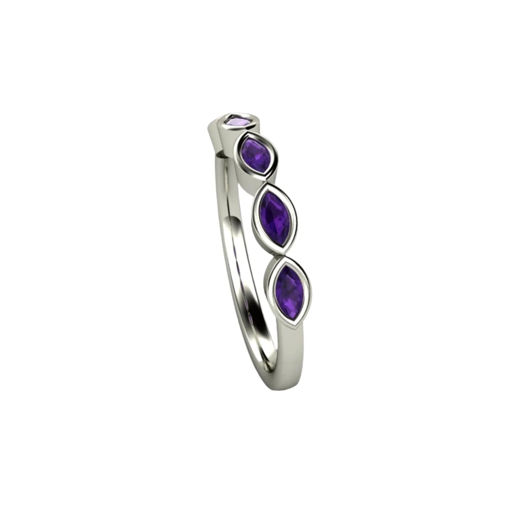 Amethyst Stacking Ring | Bezel Set Marquise Cut in 14K or 18K Gold