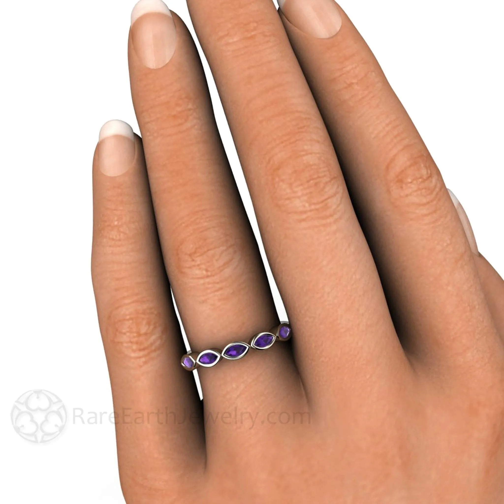 Amethyst Stacking Ring | Bezel Set Marquise Cut in 14K or 18K Gold