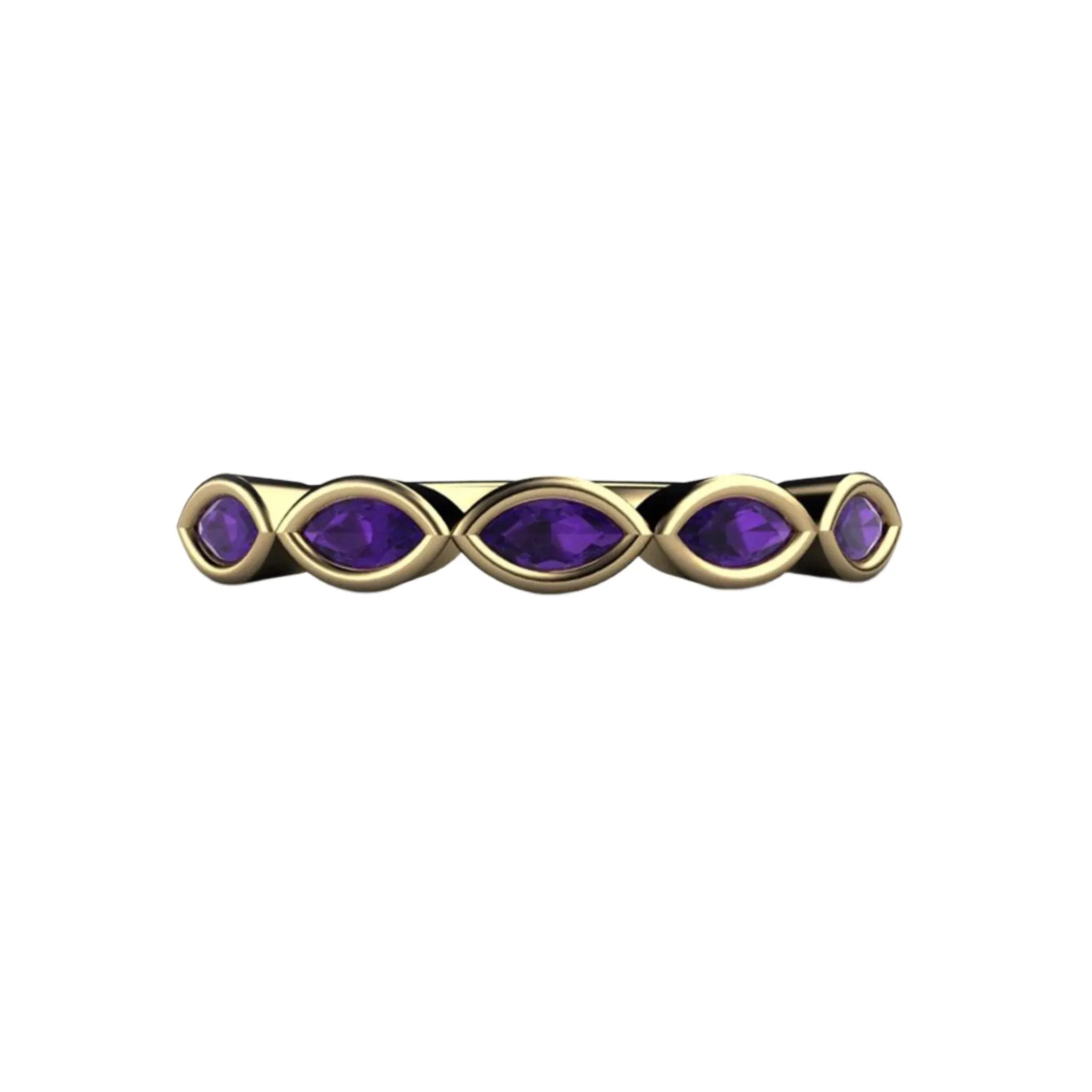 Amethyst Stacking Ring | Bezel Set Marquise Cut in 14K or 18K Gold