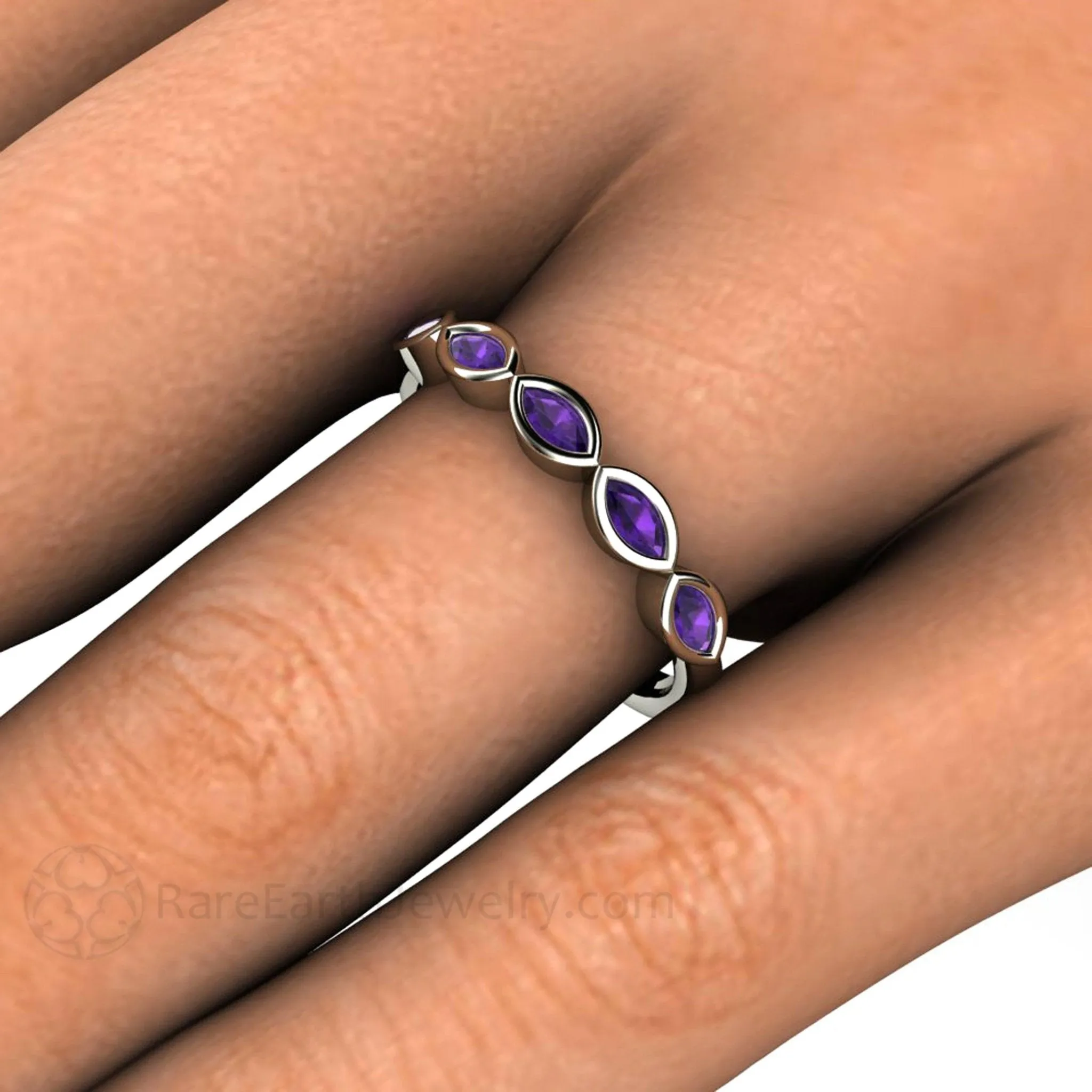 Amethyst Stacking Ring | Bezel Set Marquise Cut in 14K or 18K Gold