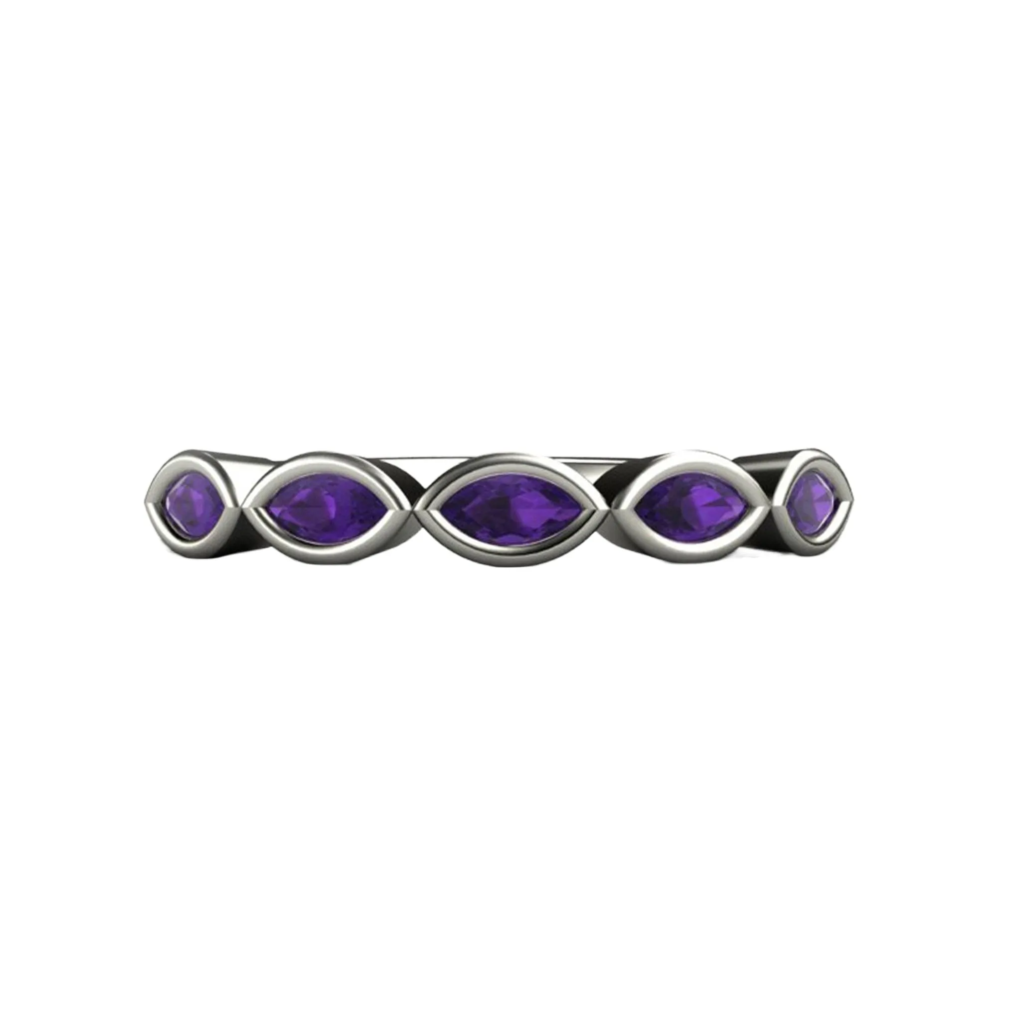 Amethyst Stacking Ring | Bezel Set Marquise Cut in 14K or 18K Gold