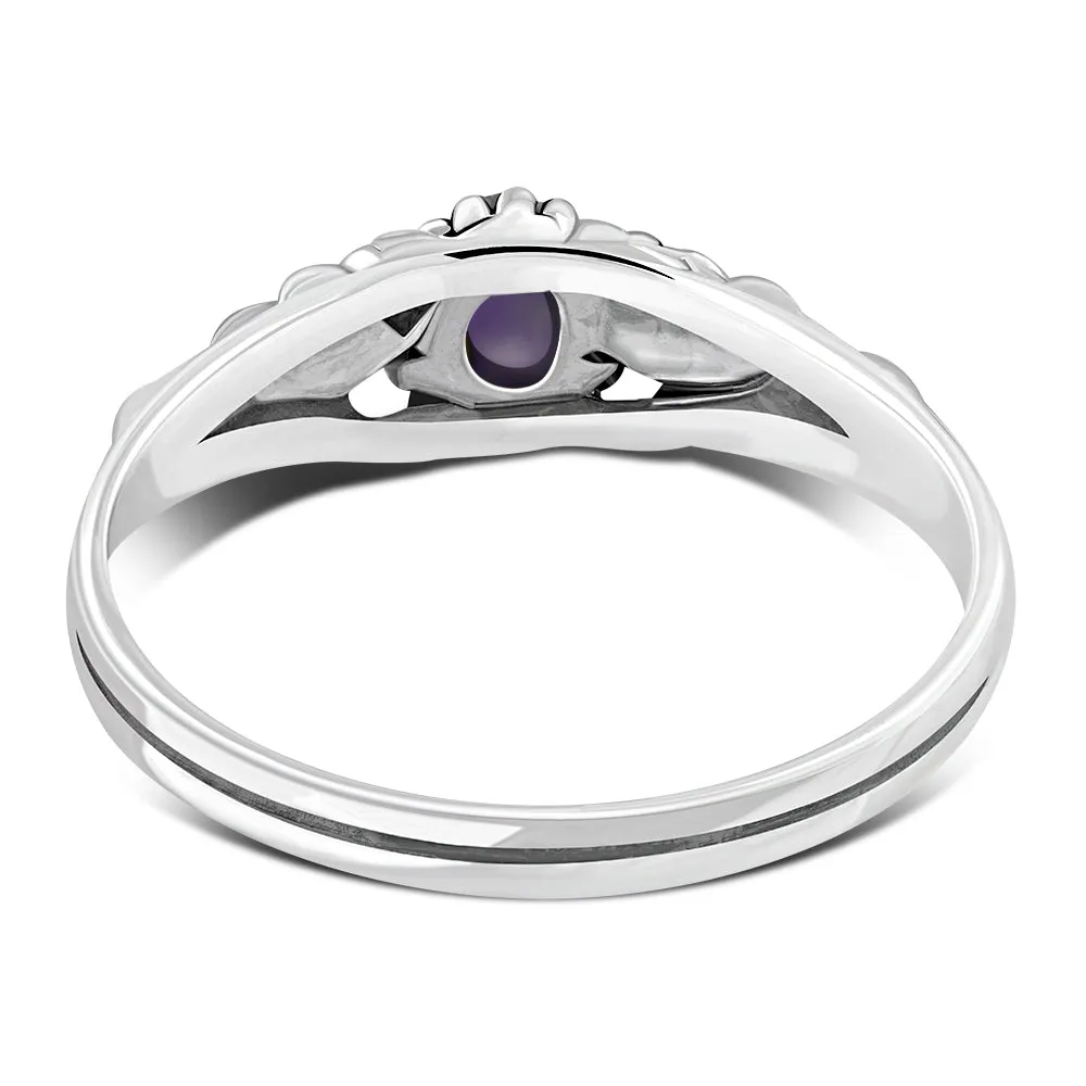 Amethyst Stone Flowers Sterling Silver Ring