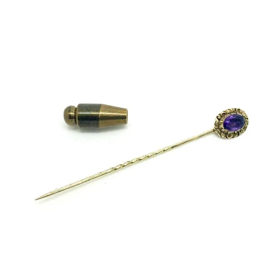 Antique Victorian Amethyst 9ct Cravat Tie Stick Pin Brooch