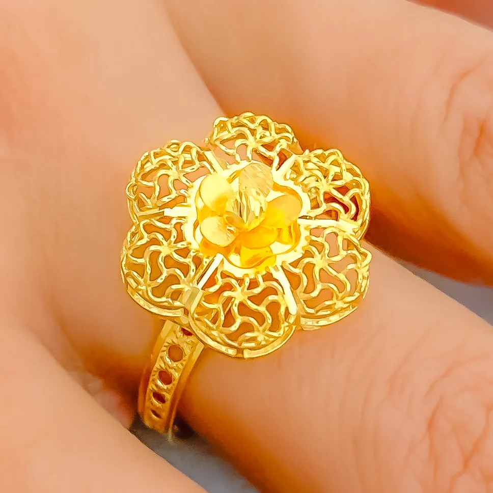 Attractive Mesh Flower 22K Gold Ring