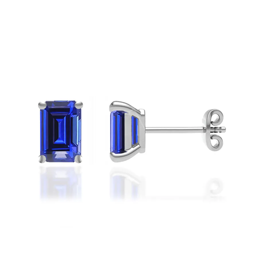 AVIANA - Emerald Blue Sapphire 950 Platinum Stud Earrings