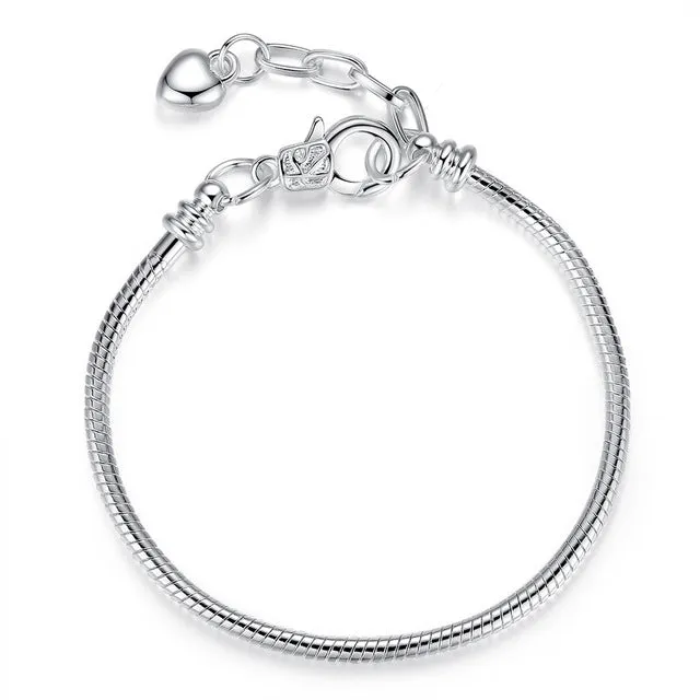 BAMOER 5 Style Silver Color LOVE Snake Chain Bracelet & Bangle 16CM-21CM Pulseras Lobster PA1104