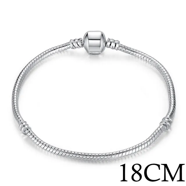 BAMOER 5 Style Silver Color LOVE Snake Chain Bracelet & Bangle 16CM-21CM Pulseras Lobster PA1104