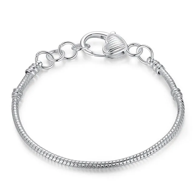 BAMOER 5 Style Silver Color LOVE Snake Chain Bracelet & Bangle 16CM-21CM Pulseras Lobster PA1104