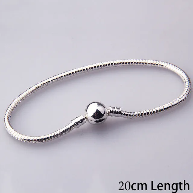 BAMOER 5 Style Silver Color LOVE Snake Chain Bracelet & Bangle 16CM-21CM Pulseras Lobster PA1104