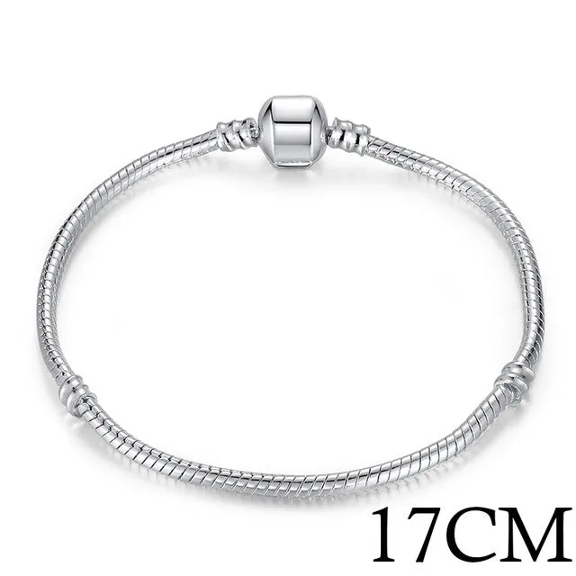 BAMOER 5 Style Silver Color LOVE Snake Chain Bracelet & Bangle 16CM-21CM Pulseras Lobster PA1104