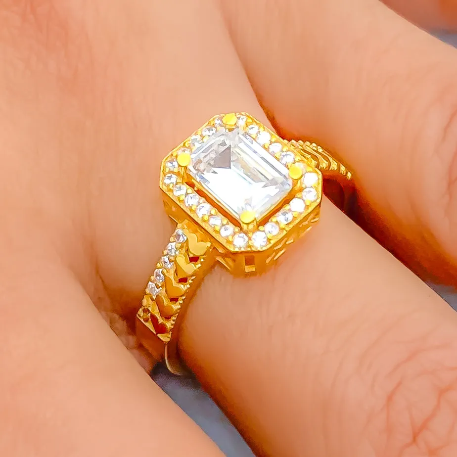 Beautiful Heart Accented 22k Gold CZ Ring w/ Solitaire Stone