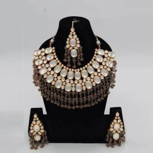 Big Kundan Semi Circular Necklace Earring And Teeka Set