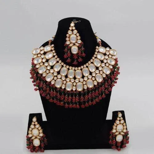 Big Kundan Semi Circular Necklace Earring And Teeka Set