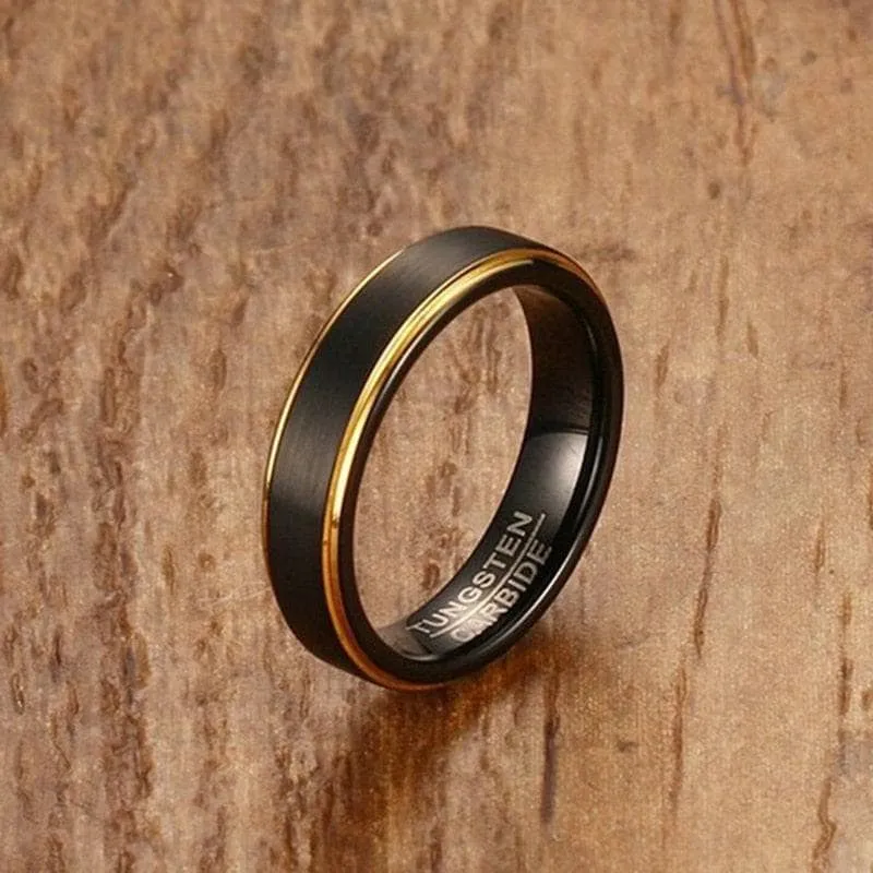 Black & Gold Matte Men's Tungsten Wedding Band