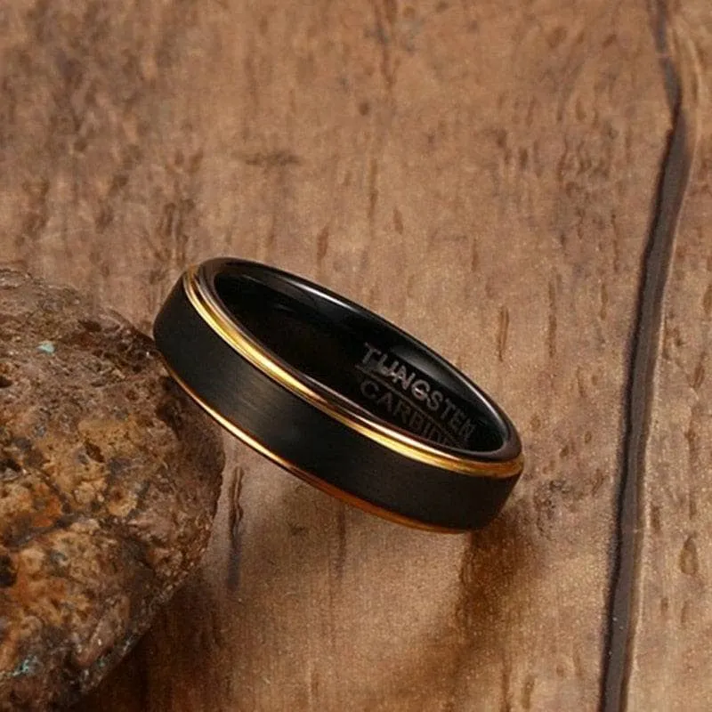 Black & Gold Matte Men's Tungsten Wedding Band