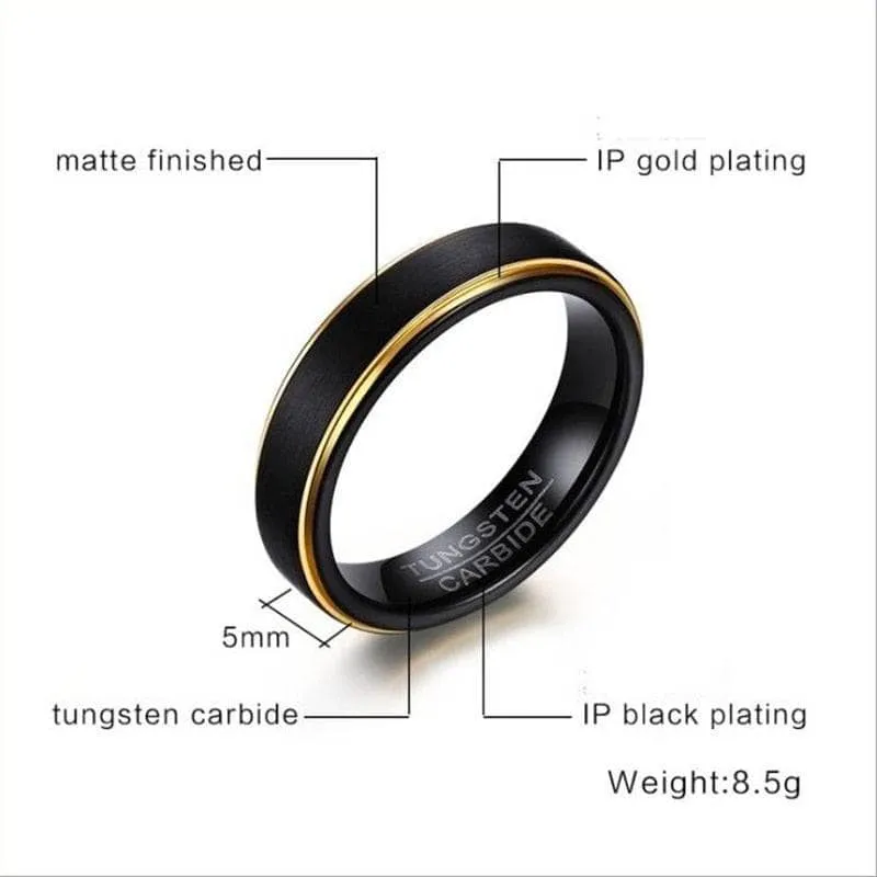 Black & Gold Matte Men's Tungsten Wedding Band