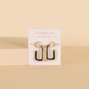 Black Enamel Large Rectangle Hoop Earrings