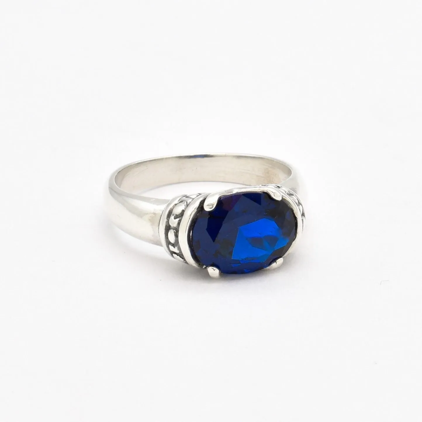 Blue Sapphire Ring - Boho Solitaire Ring - Blue Vintage Ring